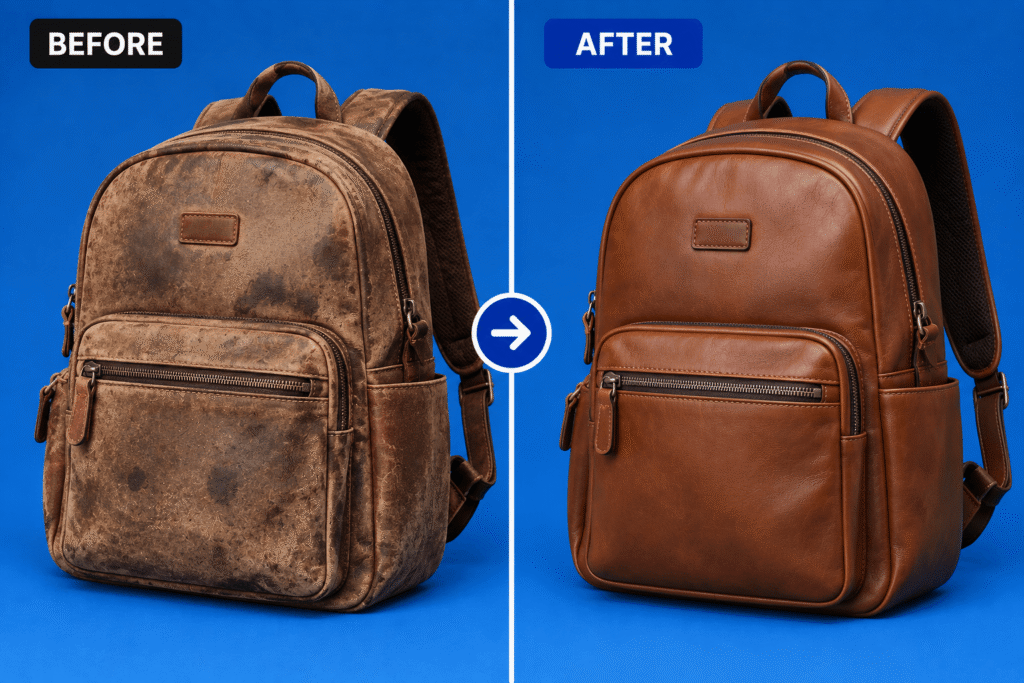 Leather backpack restoration result 1
