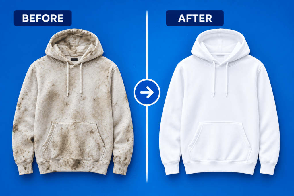 White hoodie stain removal result 2